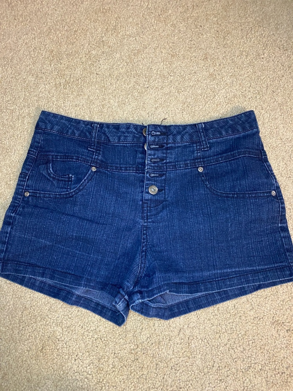 Size 13 Juniors No Boundaries Dark Blue Button-Front Denim Shorts